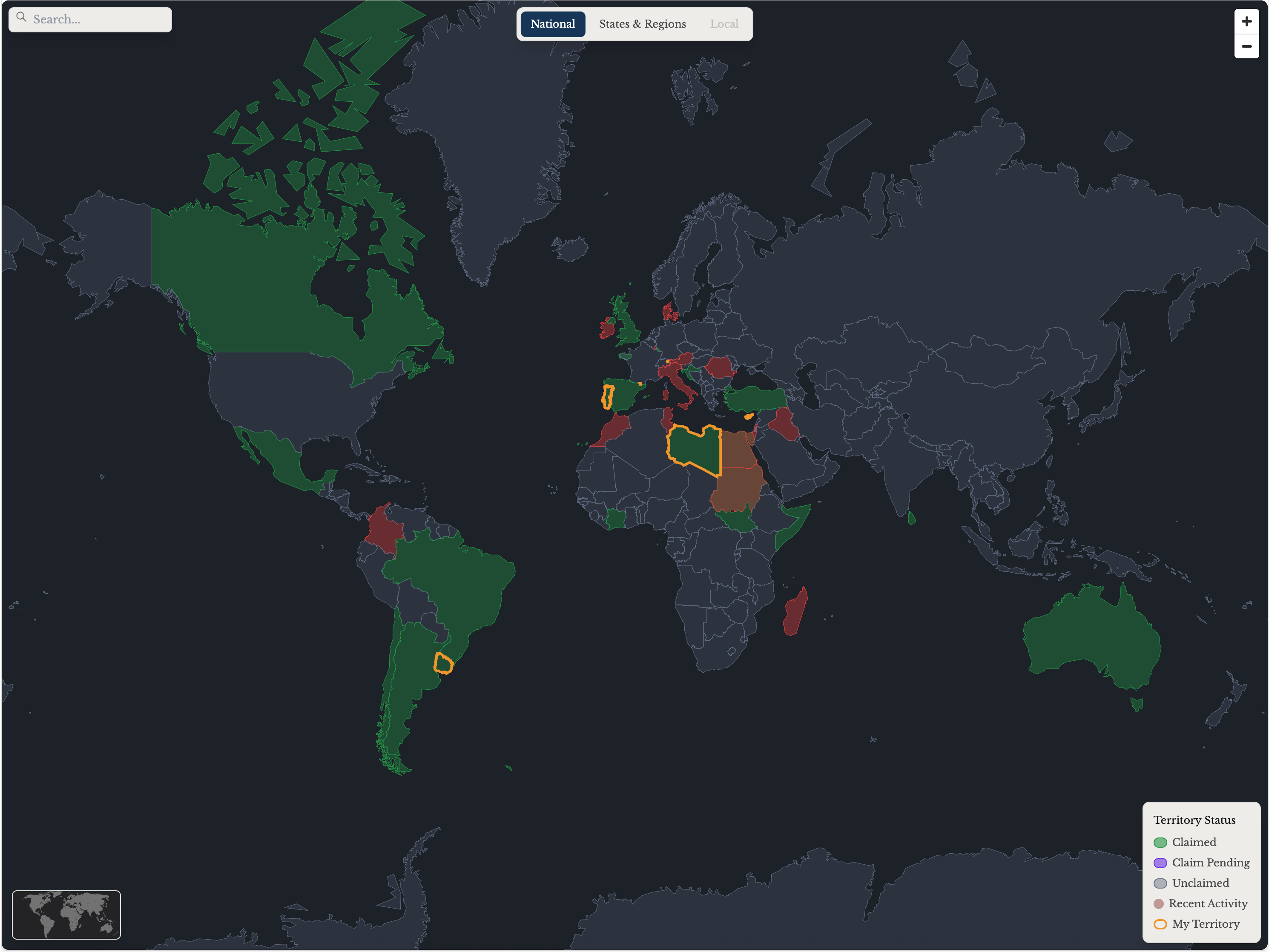 World map showing claimed territories